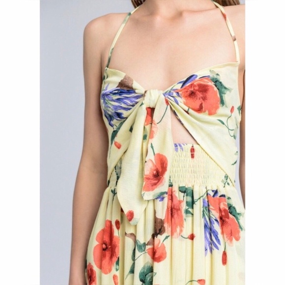 LAST! Yellow Floral Tie Front Dress - Picture 3 of 4